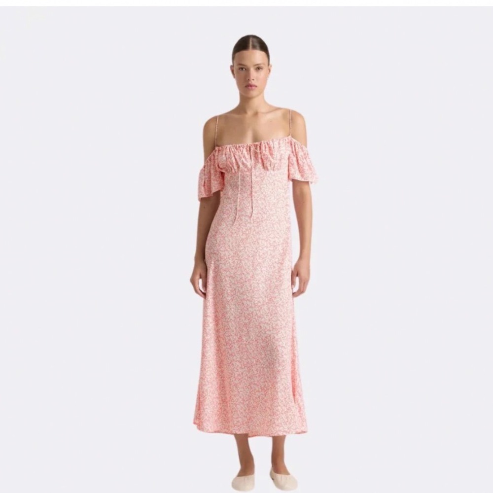 Faithfull The Brand NEW Menton Midi‎ Dress In Micro Calla Vermillion Size 6
